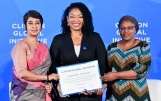 24 Sept 2025 - Alice Wairimu Nderitu (left) sharing the Aegis Trust's Clinton Global Initiative 2025 commitment to open the Isōko Centre for Humanity in 2028